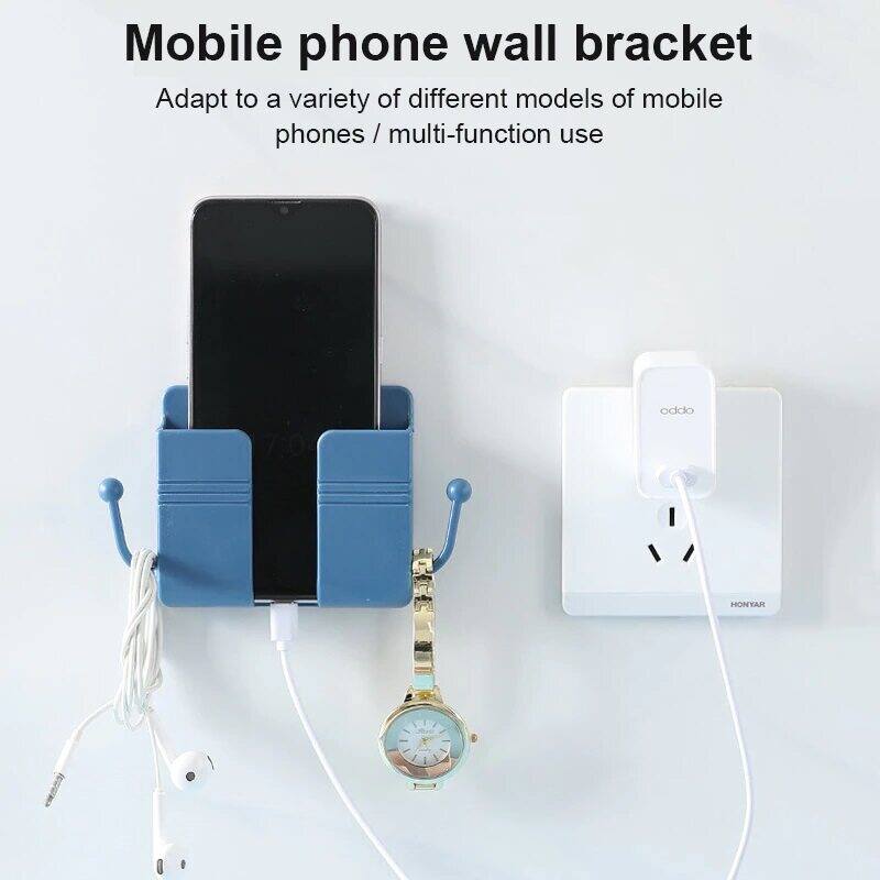 Picture of Wall Mounted Organizer Storage Box Remote Control Air Conditioner Storage Case Mobile Phone Plug Holder Stand With Two Hooks-1Pcs - Multicolor