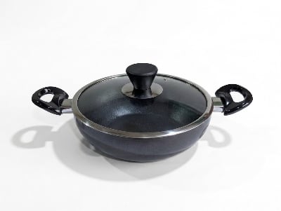 Picture of TPR NS Regular Karai with Lid (Black) - 22 cm