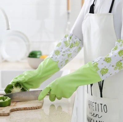 Picture of FloraGuard Floral Print Extended Sleeve Household Rubber Gloves