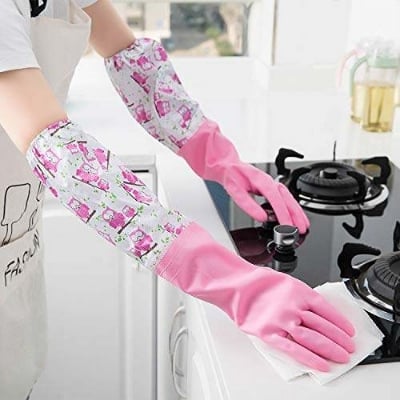 Picture of FloraGuard Floral Print Extended Sleeve Household Rubber Gloves