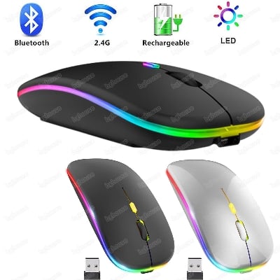 Picture of AeroClick Ultra-Slim 2.4GHz & Bluetooth Ergonomic LED Gaming Mouse - Multicolor