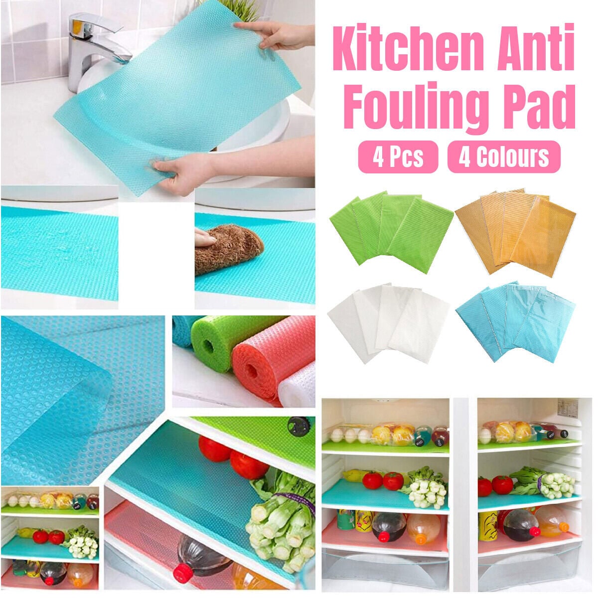 Picture of FreshGuard Hygienic Fridge Shelf Protector Mats – Waterproof Anti-Stain Refrigerator Drawer Liner Set
