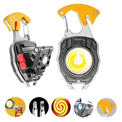 Picture of 15 Functions Multifunctional COB LED Rechargeable Camping Work Light with Plasma Lighter, Screwdriver Set & Survival Whistle