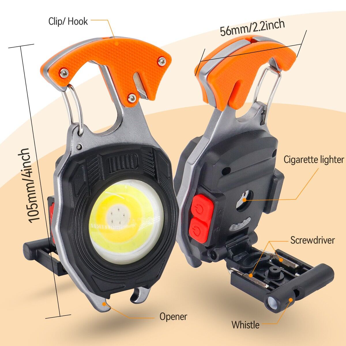 Picture of 15 Functions Multifunctional COB LED Rechargeable Camping Work Light with Plasma Lighter, Screwdriver Set & Survival Whistle