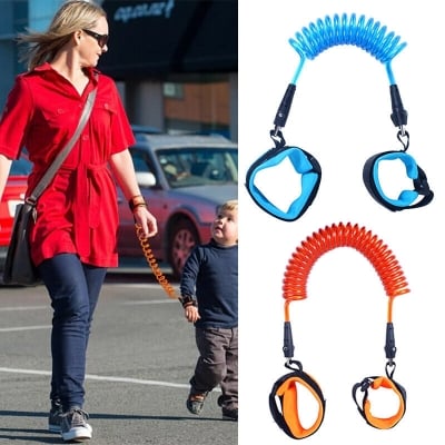 Picture of Baby Safety Anti-Lost Wrist Link Strap for Toddlers with Soft Adjustable Cuffs & Stretchable Coiled Leash