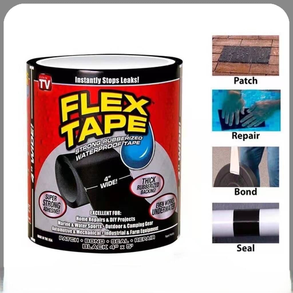 Picture of Waterproof Repair Tape Heavy Duty Strong Adhesive Leak Sealing Rubberized Patch Tape for Pipe Roof and Hose Repair - Black