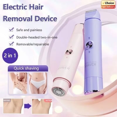 Picture of Electric Hair Removal Device Dual Head Rechargeable Facial & Body Hair Trimmer for Women