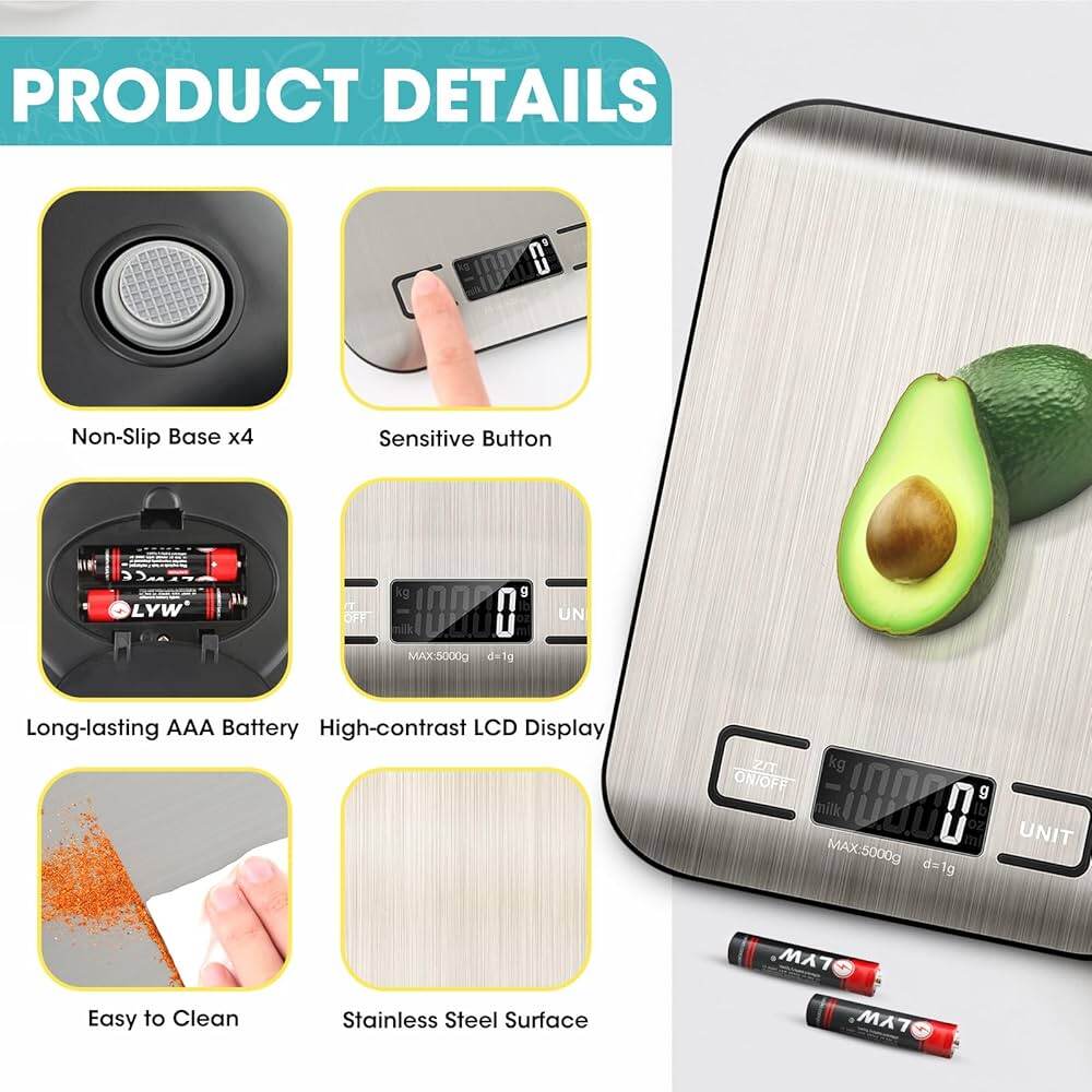 Picture of KitchenPro Digital Food Kitchen Scale with High Precision LCD Display & Tare Function (5kg Capacity) - Multicolor