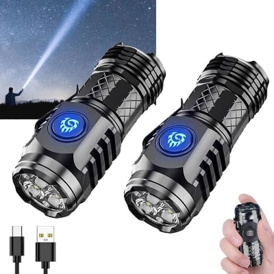 Picture of Mini LED Flashlight USB Rechargeable High Power Tactical Torch with 5 Lighting Modes - Multicolor
