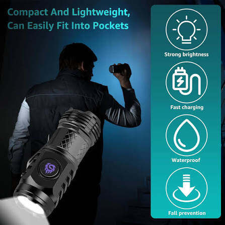 Picture of Mini LED Flashlight USB Rechargeable High Power Tactical Torch with 5 Lighting Modes - Multicolor