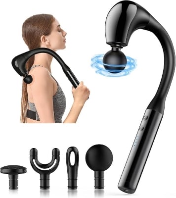 Picture of Deep Tissue Handheld Massage Gun with Extended Handle, 5 Speed Levels & 4 Interchangeable Massage Heads - Multicolor