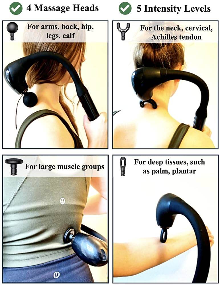 Picture of Deep Tissue Handheld Massage Gun with Extended Handle, 5 Speed Levels & 4 Interchangeable Massage Heads - Multicolor