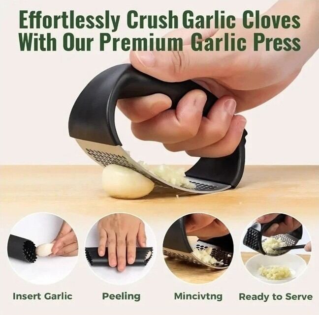 Picture of Garlic Crusher Premium Stainless Steel Manual Garlic Mincer & Peeler Kitchen Tool - Multicolor
