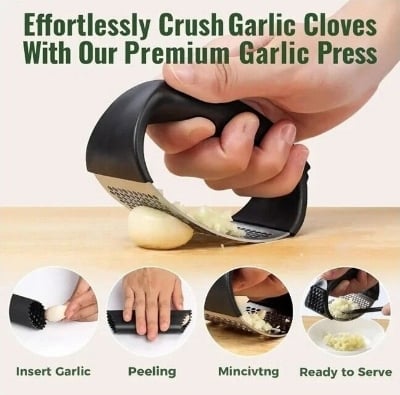 Picture of Garlic Crusher Premium Stainless Steel Manual Garlic Mincer & Peeler Kitchen Tool - Multicolor