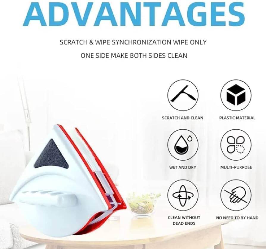 Picture of Magnetic Window Cleaner Double-Sided Glass Cleaning Brush with Strong Magnet & Built-in Squeegee - Multicolor