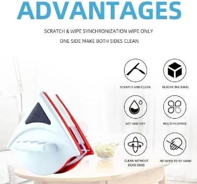 Picture of Magnetic Window Cleaner Double-Sided Glass Cleaning Brush with Strong Magnet & Built-in Squeegee - Multicolor