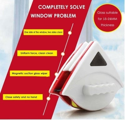 Picture of Magnetic Window Cleaner Double-Sided Glass Cleaning Brush with Strong Magnet & Built-in Squeegee - Multicolor
