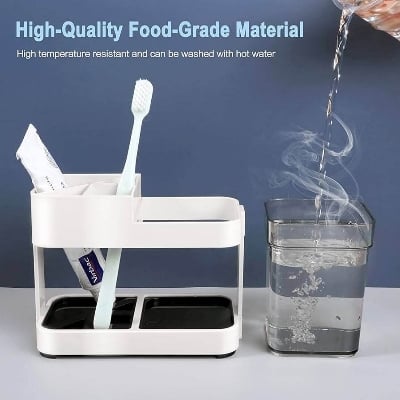 Picture of Toothbrush Organizer Multifunctional Bathroom Countertop Storage Holder with Removable Cups & Drain Tray