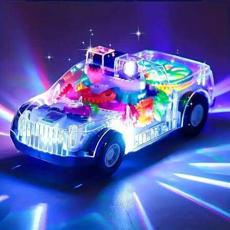 Picture of Baby Toy Transparent Light-Up Police Car with Rotating Gear, Music & 4D LED Projection