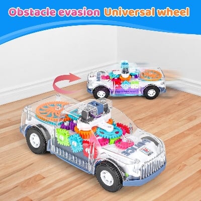 Picture of Baby Toy Transparent Light-Up Police Car with Rotating Gear, Music & 4D LED Projection
