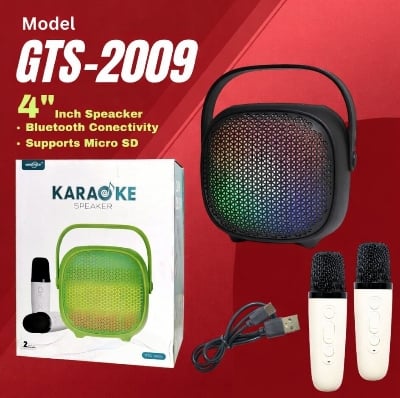 Picture of GTS-2009 Portable Bluetooth Karaoke Speaker with Dual Wireless Microphones & RGB LED Light - Multicolor