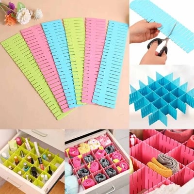 Picture of Drawer Organizer 4 pcs Adjustable Storage Divider Set for Kitchen, Makeup, Socks, Underwear & Office Supplies - Multicolor