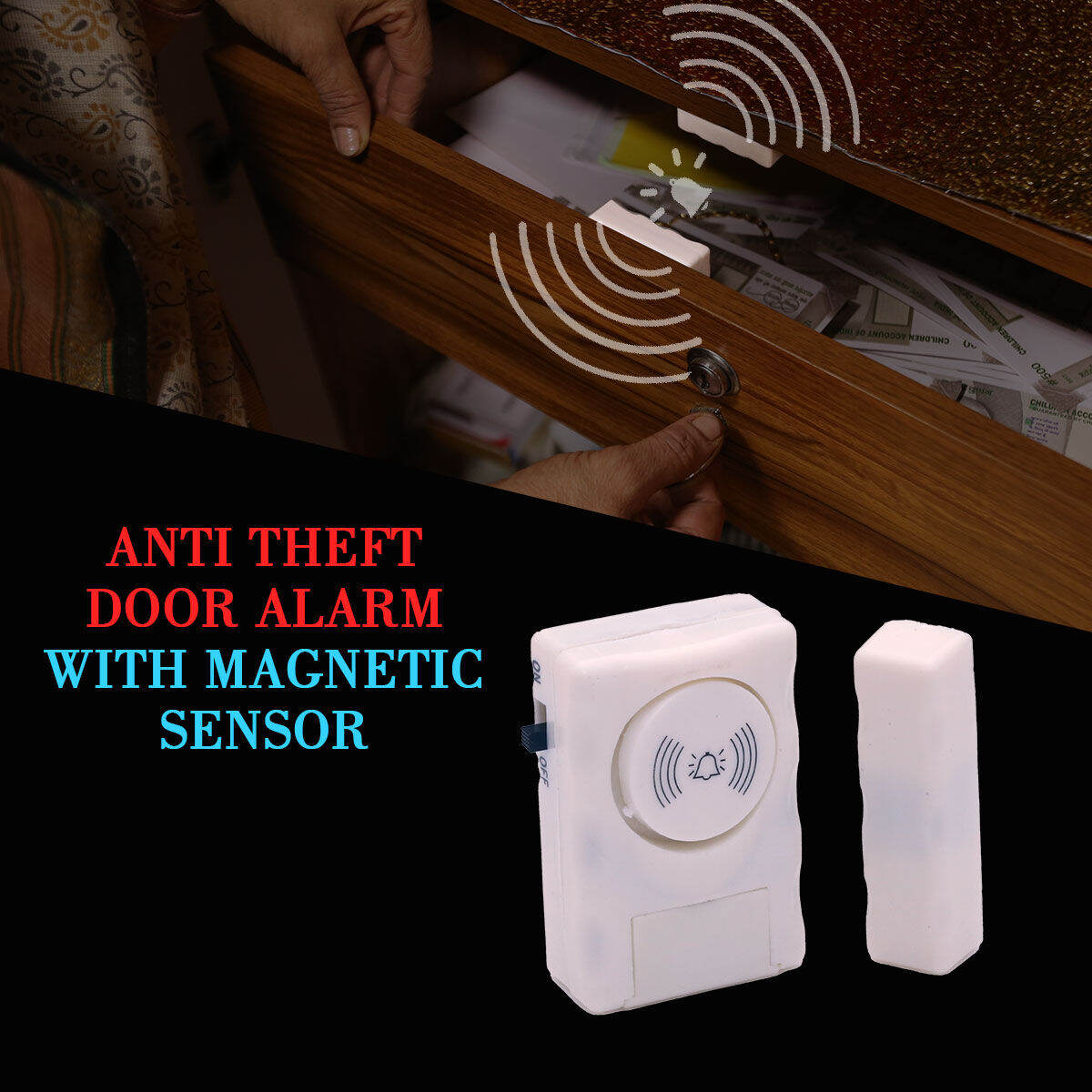 Picture of Wireless Door Window Entry Alarm with Magnetic Sensor, Easy Peel-and-Stick Installation for Home Security - Multicolor