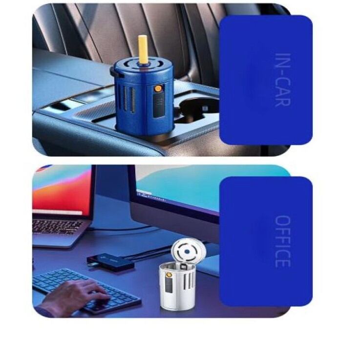 Picture of Portable Multifunction USB Rechargeable Ashtray with Electric Lighter, Premium Metal Smoking Accessoris for Indoor & Outdoor Use - Multicolor