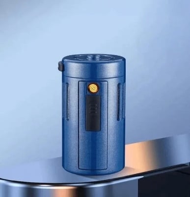 Picture of Portable Multifunction USB Rechargeable Ashtray with Electric Lighter, Premium Metal Smoking Accessoris for Indoor & Outdoor Use - Multicolor