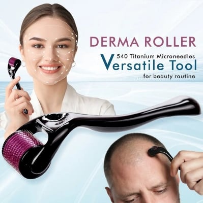 Picture of Derma Roller 540 Titanium Microneedle Skin Rejuvenation Therapy Tool for Face & Beard Care