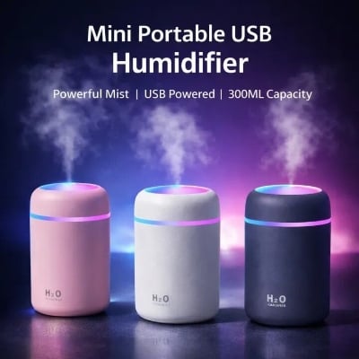 Picture of H2O Mini USB Air Humidifier with 250ml Water Tank, RGB LED Night Light & Aroma Diffuser