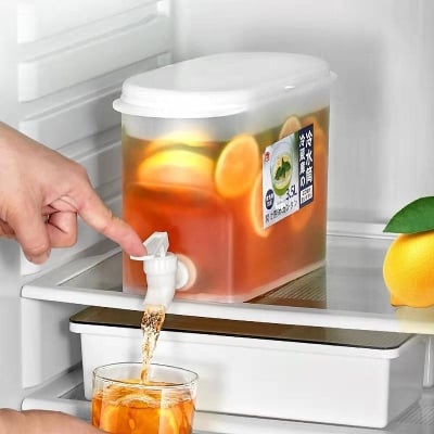 Picture of Juice Dispenser 3.5L Food Grade PP Beverage Storage Container with Tap for Refrigerator - White