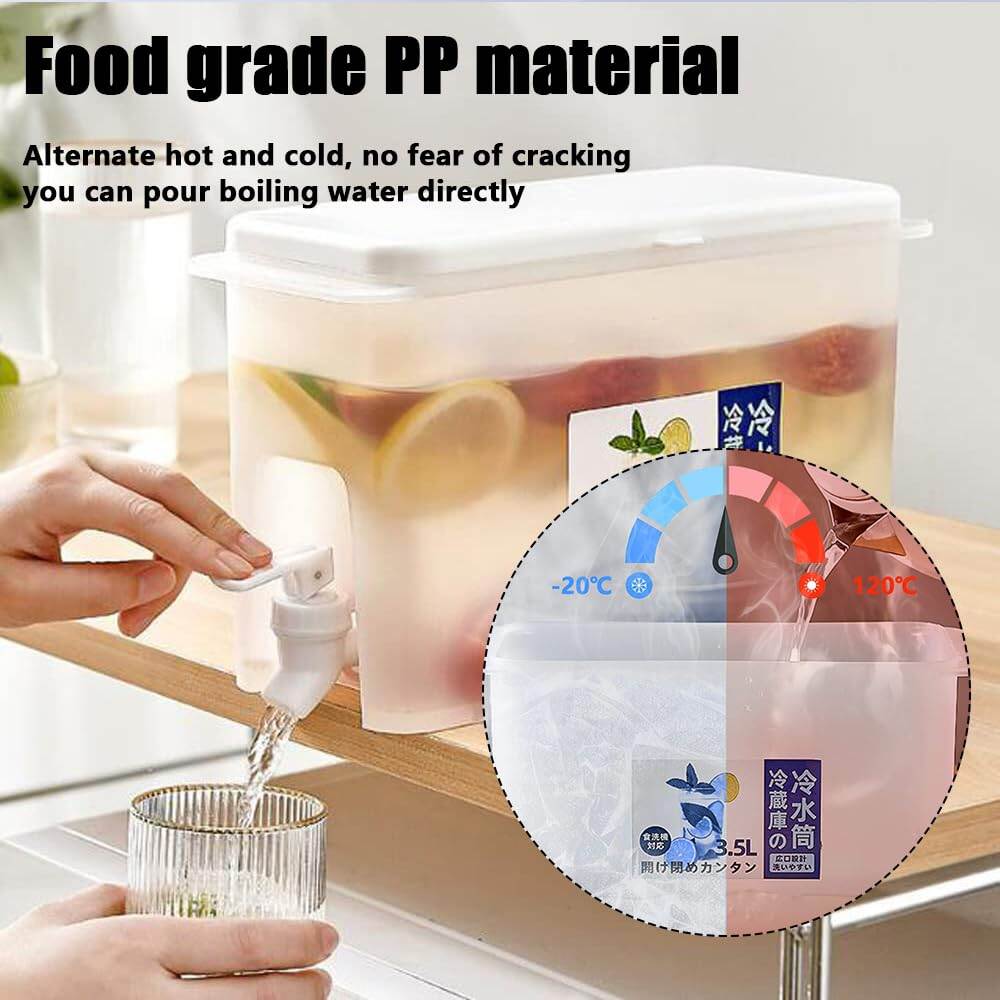 Picture of Juice Dispenser 3.5L Food Grade PP Beverage Storage Container with Tap for Refrigerator - White