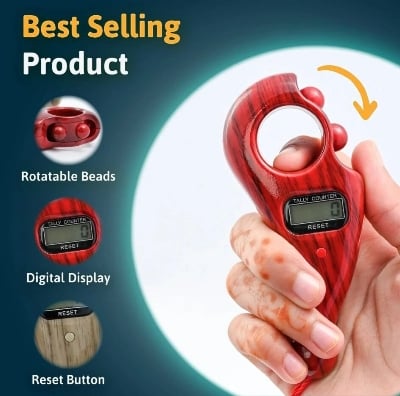 Picture of Digital Tasbeeh Premium LED Light Finger Counter with 5-Digit LCD Display & Reset Button