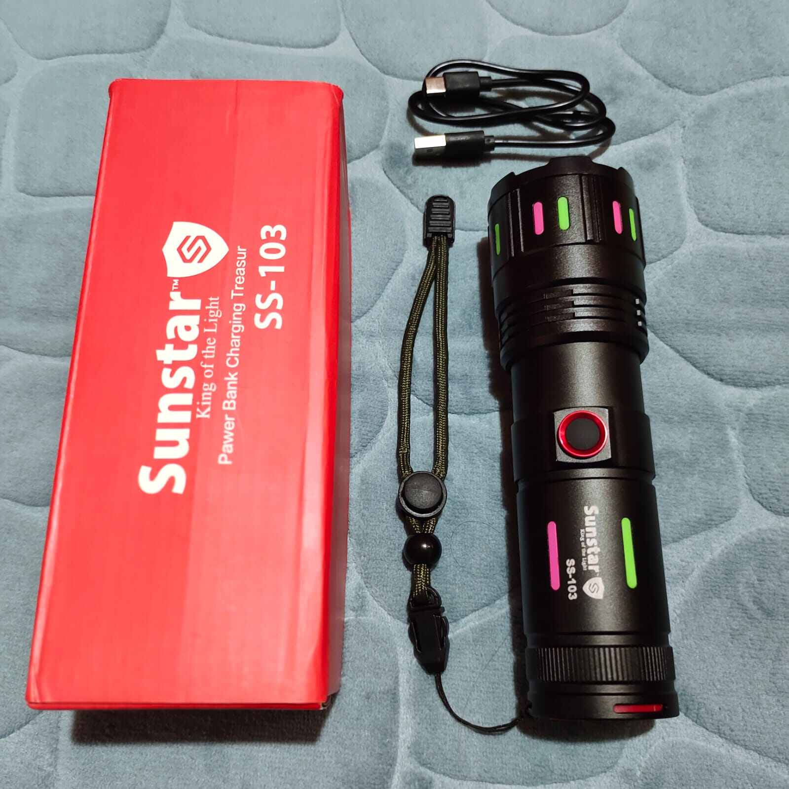Picture of Sunstar SS-103 Rechargeable LED Zoom Torch Light 10000mAh Power Bank Waterproof Flashlight - Black