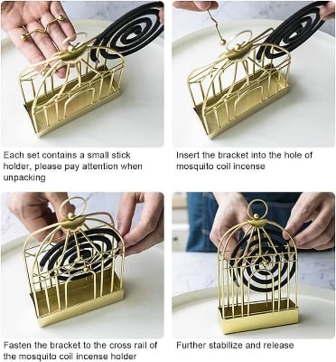 Picture of Bird Cage Mosquito Coil Holder Metal Incense Burner Decorative Ash Catcher Stand