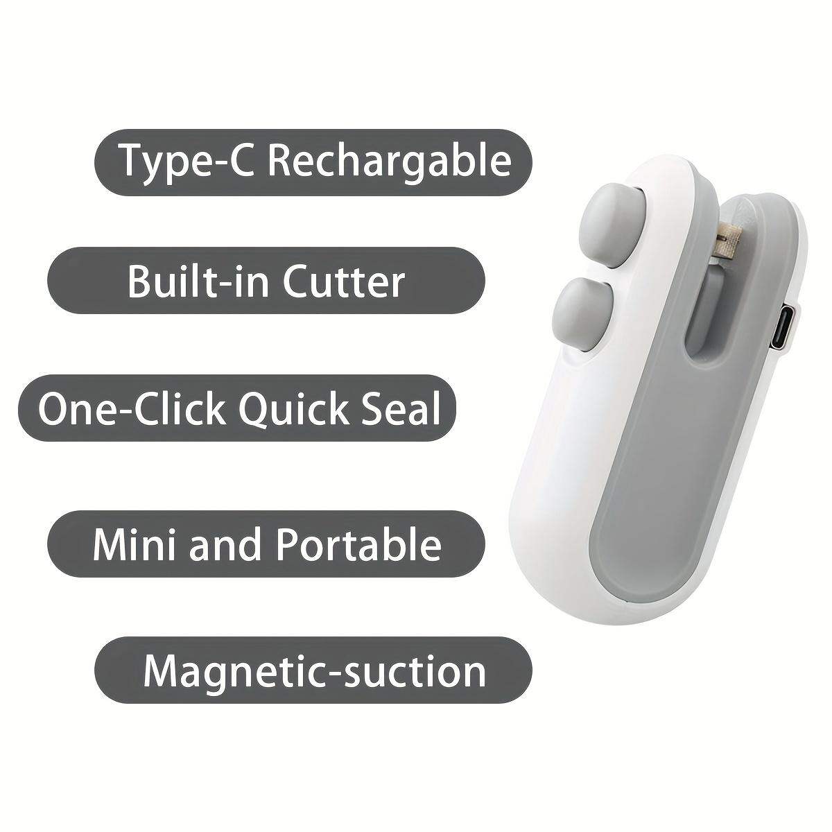Picture of Rechargeable Mini Bag Sealer 2-in-1 Heat Sealer & Cutter USB Charging Portable Food Storage Machine