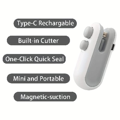 Picture of Rechargeable Mini Bag Sealer 2-in-1 Heat Sealer & Cutter USB Charging Portable Food Storage Machine