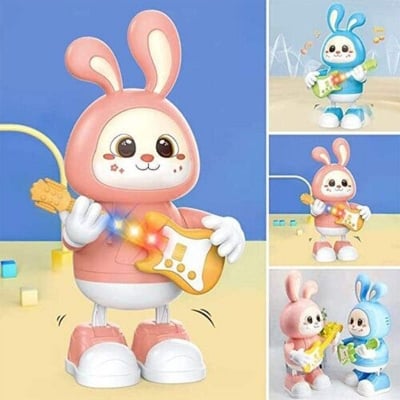 Picture of Musical Rabbit Toy Dancing Bunny Guitar with Colourful LED Lights, Music, Walking Action & Bump-and-Go Educational Toy for Kids - Multicolor