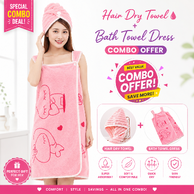 Picture of Hair Dry Towel Combo Premium Microfiber Bath Towel Dress & Hair Wrap Set for Women