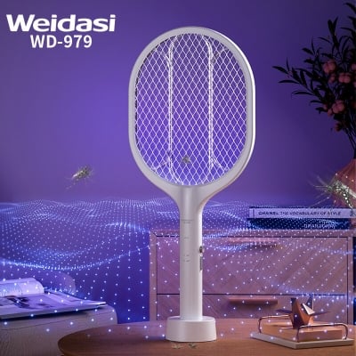 Picture of Weidasi WD-979 UV LED Electric Mosquito Killer Racket with Rechargeable 1200mAh Battery - Multicolor