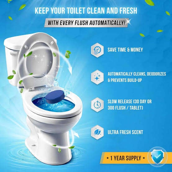 Picture of Toilet Cleaner Tablet 5 in 1 Automatic Toilet Bowl Cleaning & Deodorizer Blue Bubble Tablet