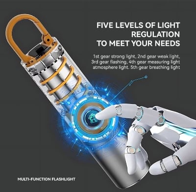 Picture of Rechargeable Flashlight High Power LED Zoomable Torch Light with USB Charging & Waterproof Design - Multicolor