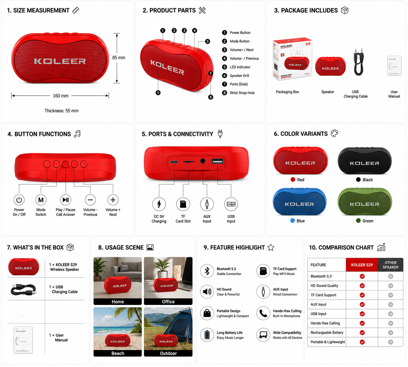 Picture of KOLEER S29 Wireless Bluetooth Speaker 5W Powerful Bass Portable Outdoor Music Box
