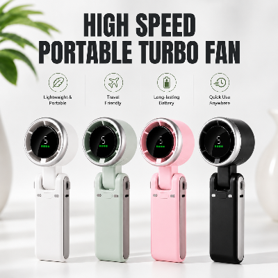 Picture of Turbofan 5 Speed Foldable Mini Turbo Fan USB Rechargeable Digital Display Cooling Fan for Travel - Multicolor
