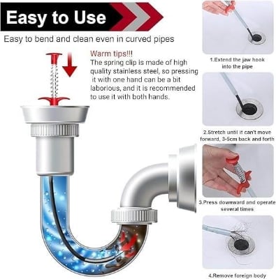 Picture of DrainMaster 5FT Stainless Steel Pipe Cleaning Grabber Stick for Hair & Kitchen Drain Blockage Removal