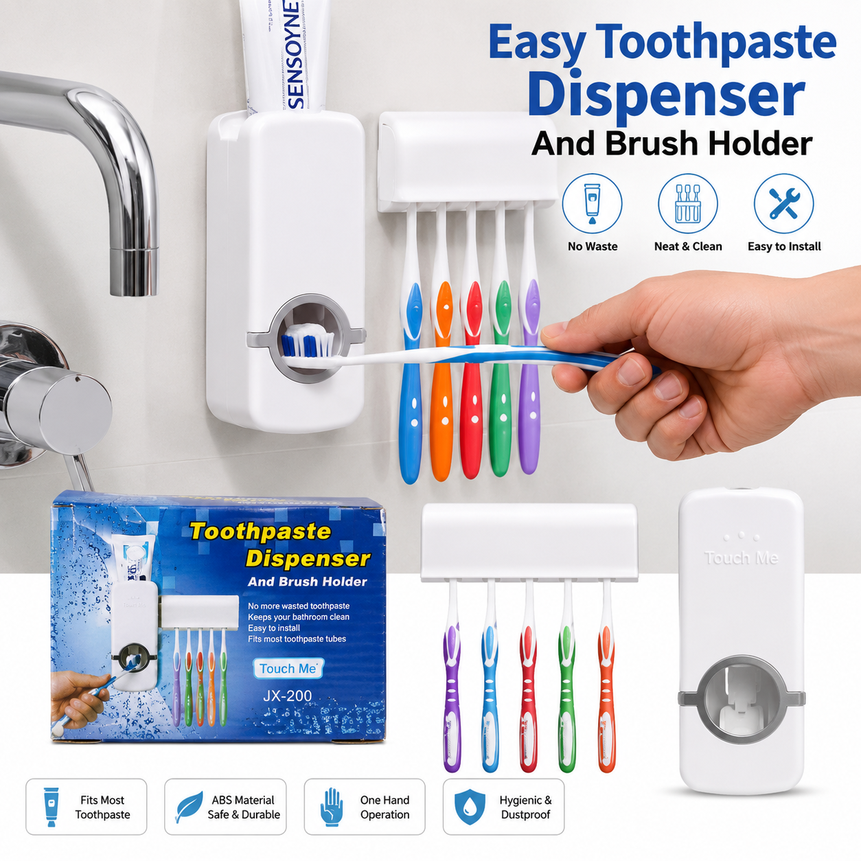 Picture of Automatic Toothpaste Dispenser No Battery Toothpaste Squeezer with 5 Toothbrush Holder - White