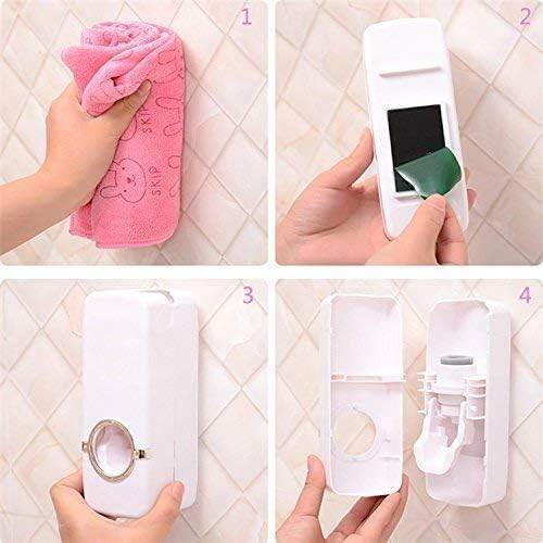 Picture of Automatic Toothpaste Dispenser No Battery Toothpaste Squeezer with 5 Toothbrush Holder - White