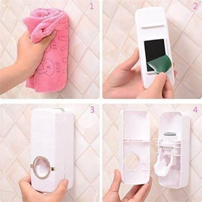 Picture of Automatic Toothpaste Dispenser No Battery Toothpaste Squeezer with 5 Toothbrush Holder - White