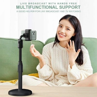 Picture of Gooseneck Flexible Mobile Holder Retractable Long Arm Phone Stand with Strong Desk Clamp for Video Recording - Black